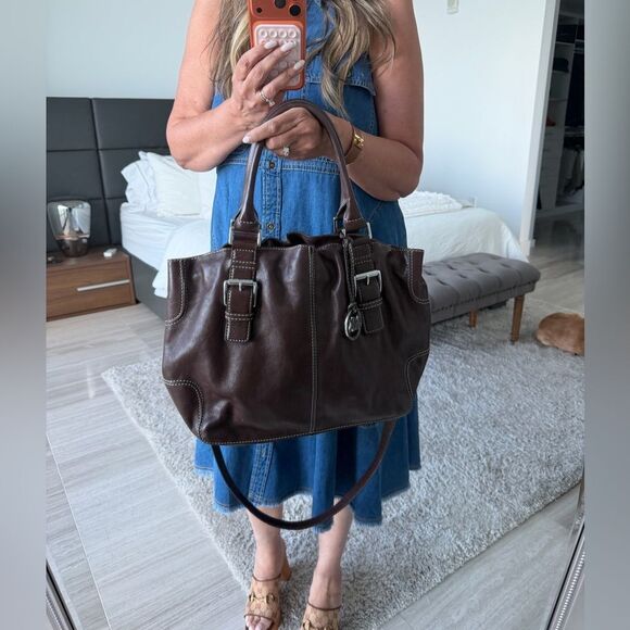 Michael Kors Brown Leather shoulder or Crossbody Bag with Silver Hardware - Picture 15 of 17